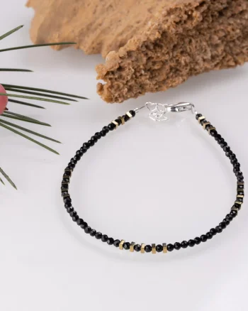 Bratara argint subtire din cubic zirconia negru si hematit auriu