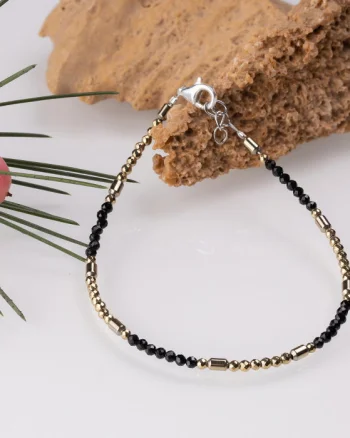 Bratara argint subtire din cubic zirconia negru si hematit auriu fatetat