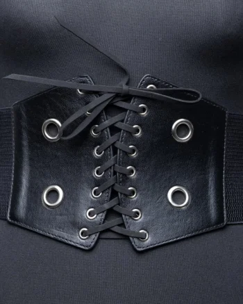 Centura corset lata din piele ecologica cu siret si capse mari