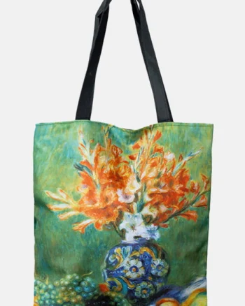 Geanta shopper din material textil, cu imprimeu inspirat dintr-o pictura cu natura statica