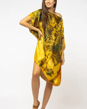 Rochie de plaja tip poncho din matase cu imprimeu inspirat din pictura moderna