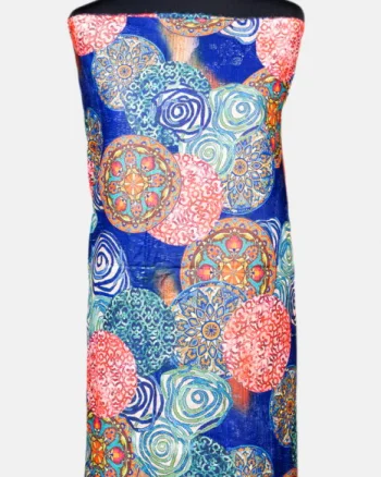 Esarfa cashmere model cu mandale multicolore pe fond bleumarin
