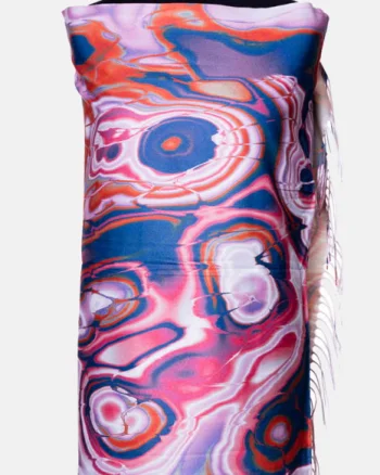 Esarfa cashmere cu model fluid art in nuante de bleumarin, corai si roz