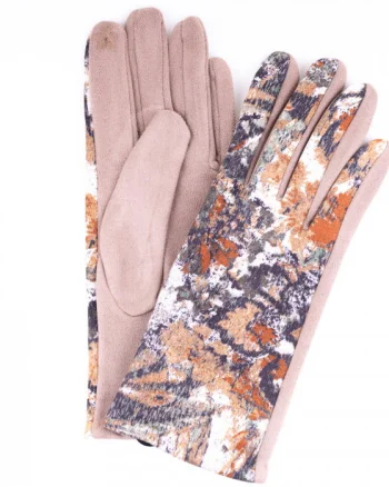Manusi dama clasice din material textil bej cu imprimeu floral stilizat