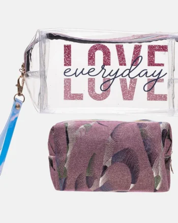 Set doua portfarduri, material textil roz auriu cu model si material plastic transparent