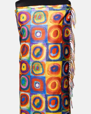 Esarfa vascoza cu fir din lurex, cu imprimeu dupa pictura moderna a lui Kandinsky