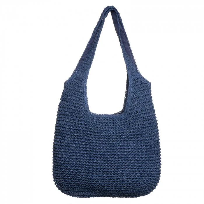 Geanta shopper impletita cu manere late, bleumarin