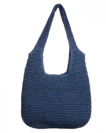 Geanta shopper impletita cu manere late, bleumarin