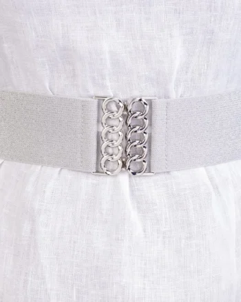 Curea lata argintie cu tesatura de lurex de 6 cm, din material elastic cu catarama argintie