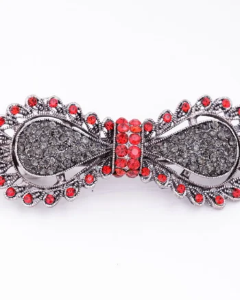 Clama medie metalica funda argintie cu pietre decorative argintii si rosii