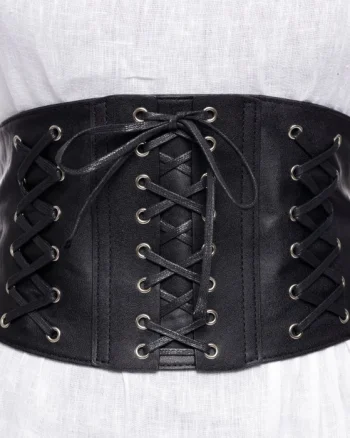 Centura corset lata din piele ecologica cu 3 randuri de sireturi si capse metalice
