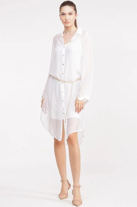 Rochie camasa din matase si vascoza alba, cu dublura