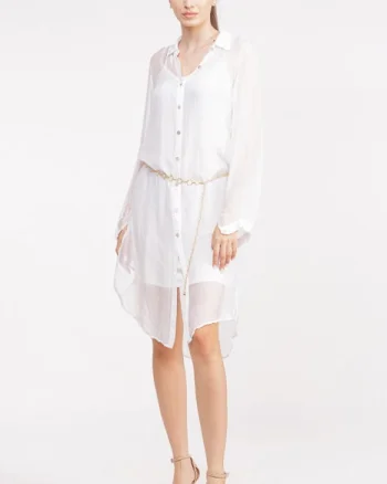 Rochie camasa din matase si vascoza alba, cu dublura