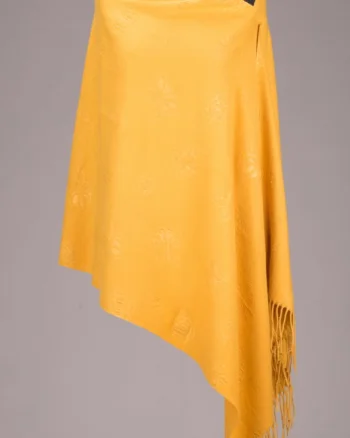 Esarfa cashmere dreptunghiulara mustar cu modele embosate