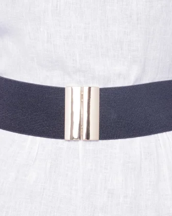 Curea neagra 6 cm latime din material elastic, cu catarama aurie