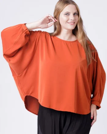 Bluza caramizie larga cu maneci fluture