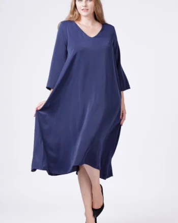 Rochie A-line bleumarin cu maneca lunga