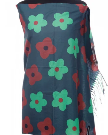 Esarfa casmir cu flori verzi si caramizii pe fond verde inchis