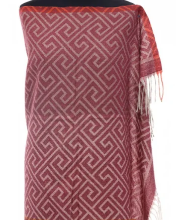 Esarfa casmir unisex cu imprimeu geometric pe fond bordo