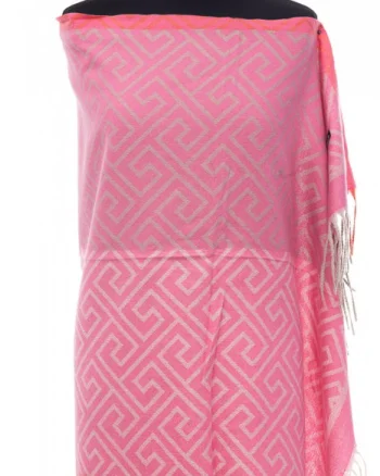 Esarfa casmir unisex cu imprimeu geometric pe fond roz