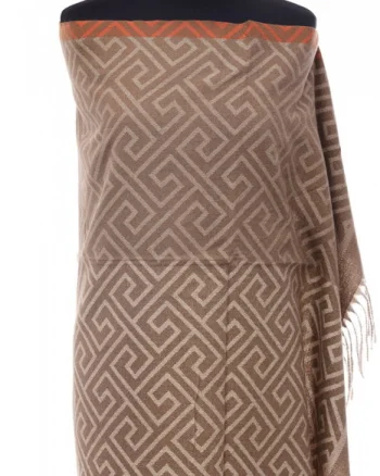Esarfa casmir unisex cu imprimeu geometric pe fond capucino
