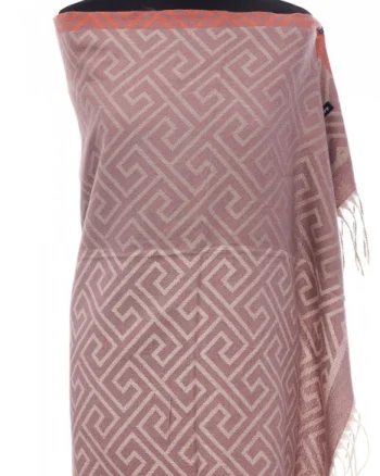 Esarfa casmir unisex cu imprimeu geometric pe fond roz prafuit