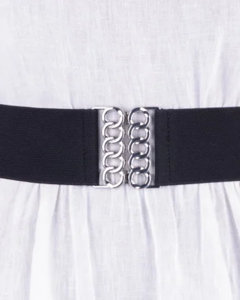 Curea neagra de 6 cm, din material elastic cu catarama argintie
