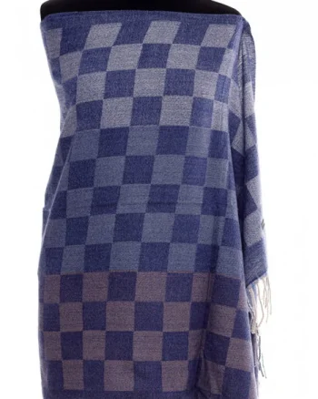 Esarfa casmir unisex cu imprimeu tabla de sah pe fond bleumarin