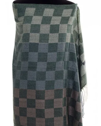 Esarfa casmir unisex cu imprimeu tabla de sah pe fond verde