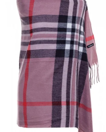 Esarfa casmir unisex cu carouri pe fond roz prafuit