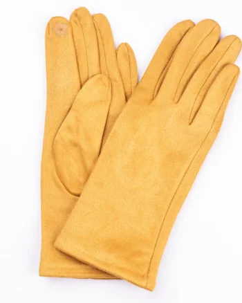 Manusi dama galben mustar din material textil catifelat