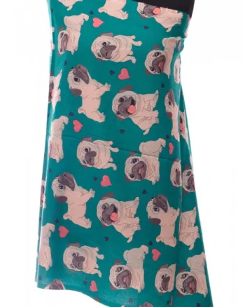 Esarfa casmir cu imprimeu catei pug pe fond verde smarald