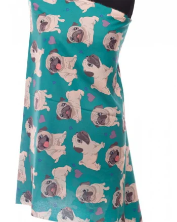 Esarfa casmir cu imprimeu catei pug pe fond verde