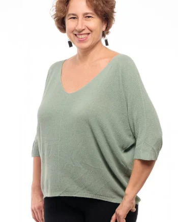 Bluza fin tricotata bob de orez, cu maneca fluture 3 4, kaki prafuit