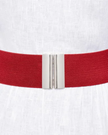 Curea rosie 6 cm latime din material elastic, cu catarama argintie
