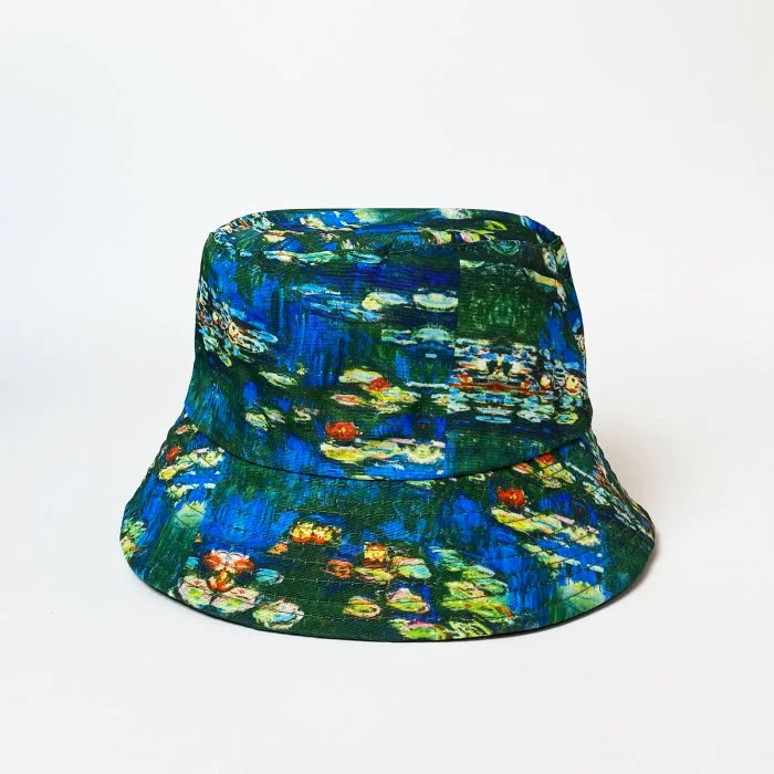 Palarie tip bucket unisex cu doua fete imprimata cu reproducere dupa    Nuferii   de Claude Monet