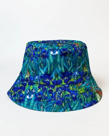 Palarie tip bucket unisex cu doua fete cu reproducere dupa pictura   Irisi   a lui Van Gogh