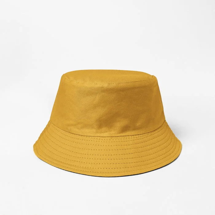 Palarie tip bucket unisex cu doua fete, mustar si negru, din bumbac