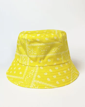 Palarie tip bucket unisex cu doua fete,  paisley galben si negru
