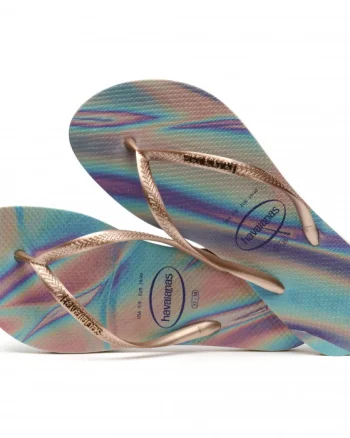 Papuci Havaianas slim din cauciuc natural,  degrade cu gri metalizat si mov
