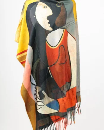 Esarfa cashmere cu doua fete imprimata cu reproducere dupa    Woman dressing her hair   a lui Picasso