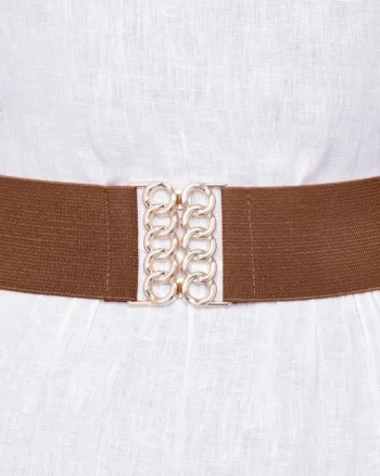 Curea camel de 6 cm, din material elastic cu catarama aurie