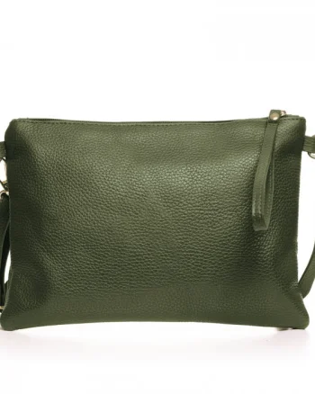 Geanta plic crossbody verde kaki, din piele naturala
