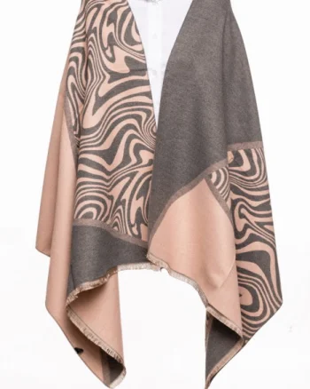 Esarfa cashmere animal print, gri si roz prafuit