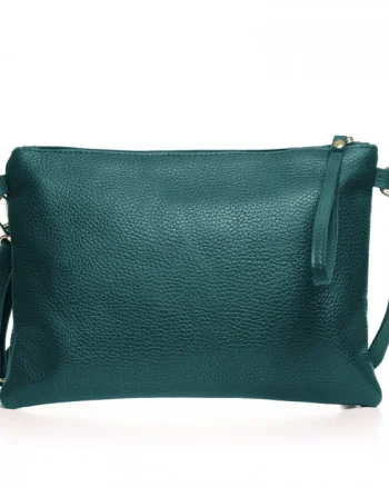 Geanta plic crossbody turcoaz inchis, din piele naturala
