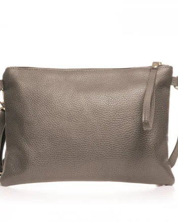 Geanta plic crossbody bej inchis, din piele naturala