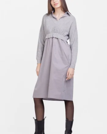Rochie camasa din poplin de bumbac cu pulover angora, gri
