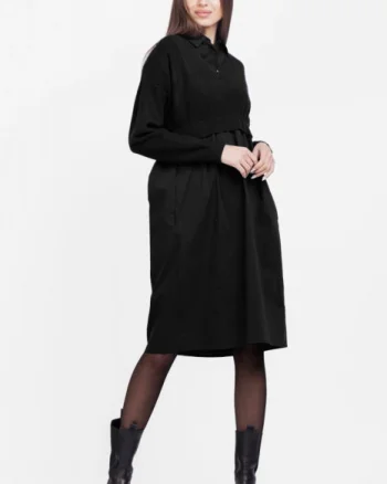 Rochie camasa din poplin de bumbac cu pulover angora, neagra