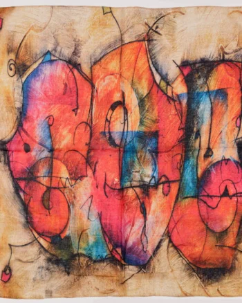 Esarfa tip batic din bumbac, cu imprimeu grafic abstract pe fond bej