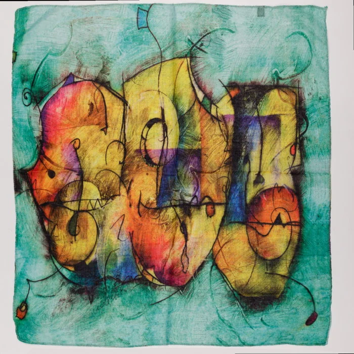 Esarfa tip batic din bumbac,  cu imprimeu grafic abstract pe fond verde menta